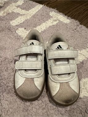 adidas Kids White and Brown Double Velcro Sneakers